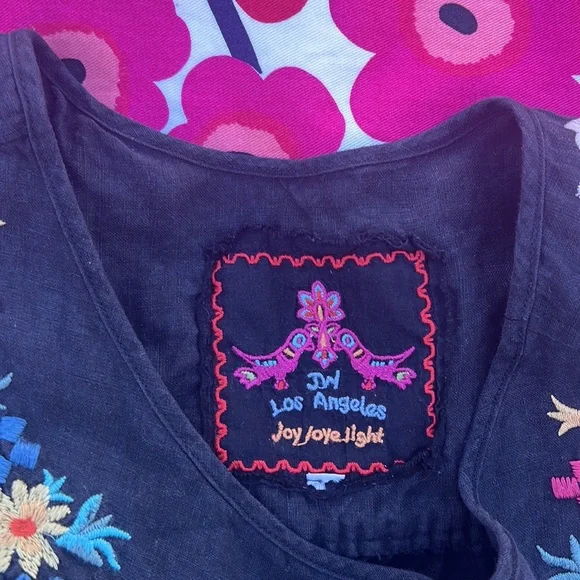 🌺 Johnny Was Boho Floral Embroidered Short Sleeve Linen Mini Dress 🌺 - Picture 12 of 13